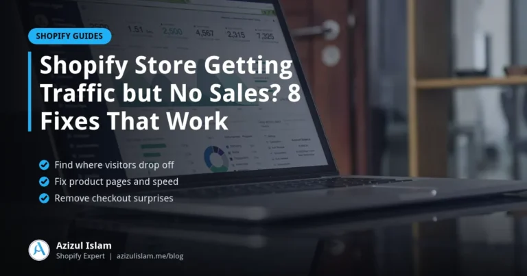 Shopify Store Getting Traffic but No Sales? 8 Fixes That Work, Shopify guide by Azizul Islam