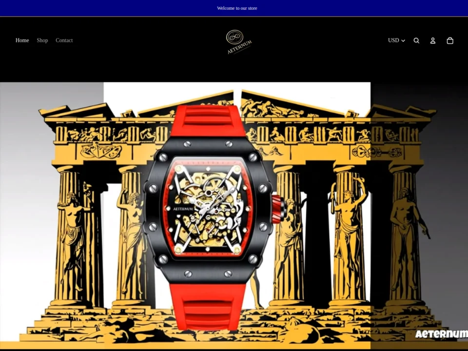 aeternumwatch.store homepage, e-commerce store built by Azizul Islam