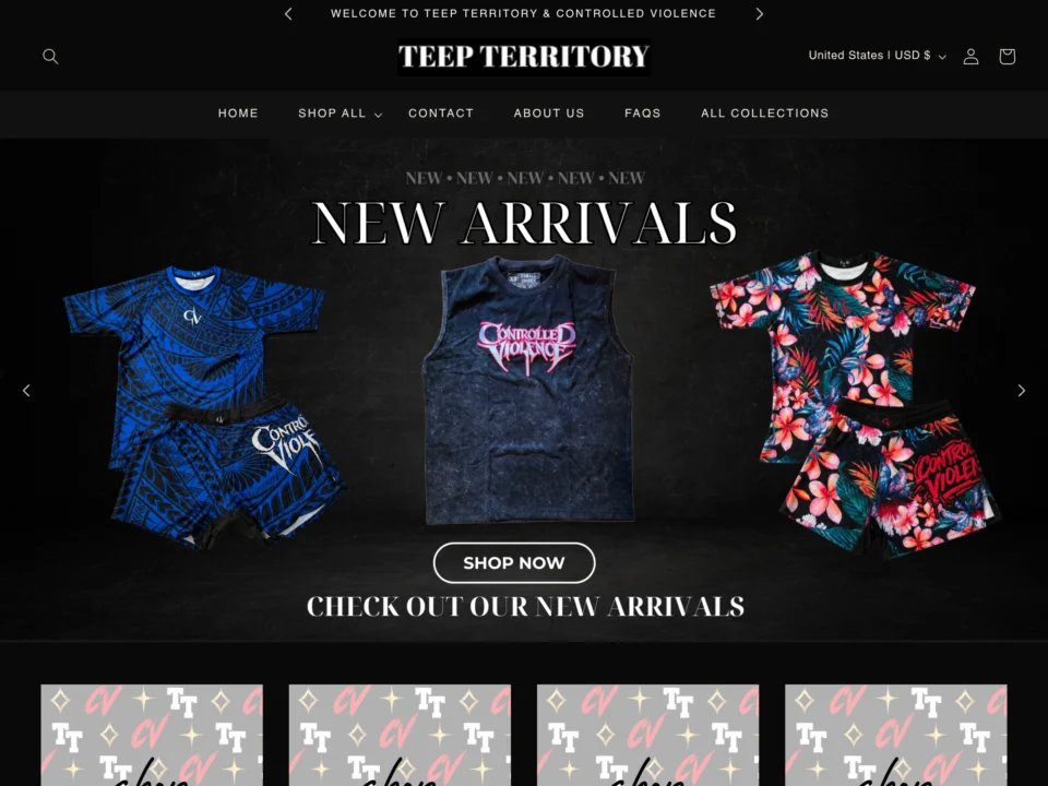 teep-territory.com homepage, e-commerce store built by Azizul Islam