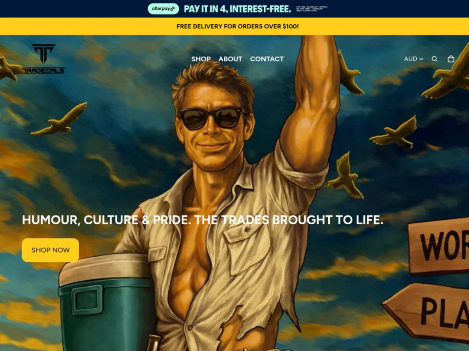 tradecals.store homepage, e-commerce store built by Azizul Islam